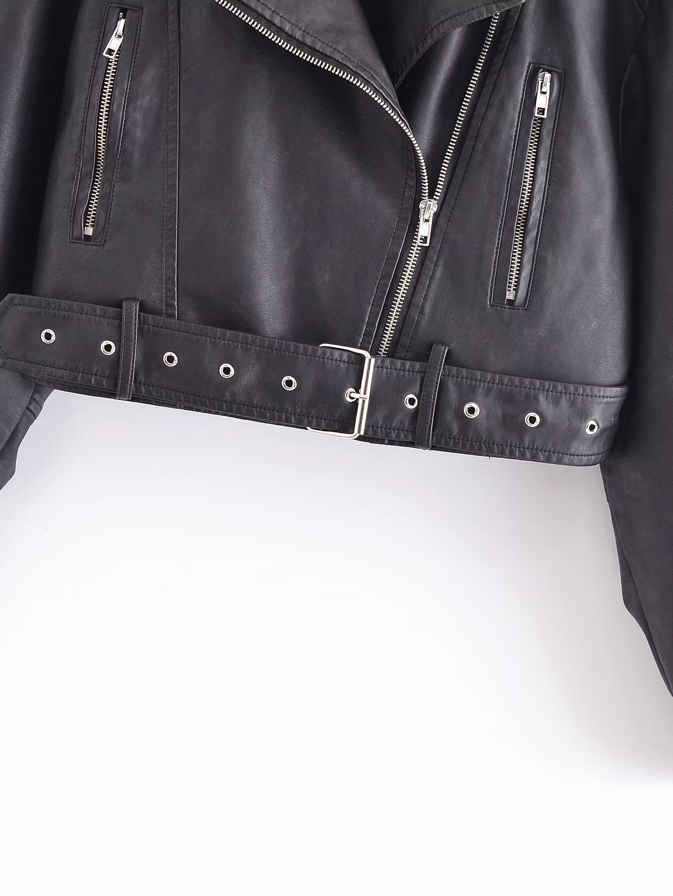 Spring Women Clothing Zipper Ornament Motorcycle Leather Coat Black Leather Jacket Coat