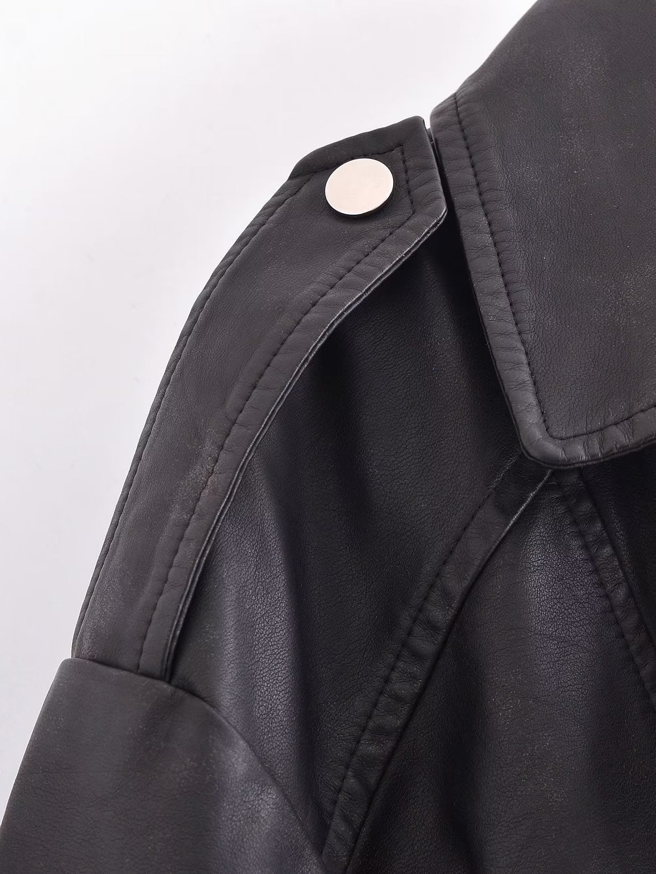 Spring Women Clothing Zipper Ornament Motorcycle Leather Coat Black Leather Jacket Coat