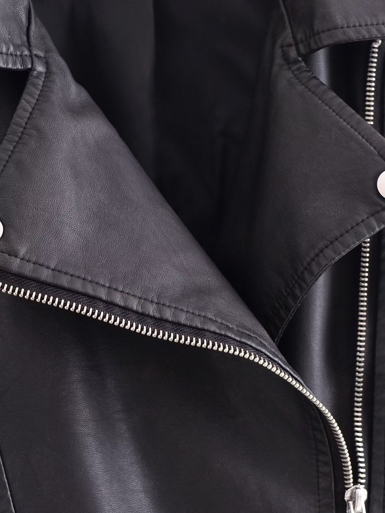 Chaqueta de cuero negra con cremallera y adorno para mujer, abrigo de cuero para motocicleta, primavera