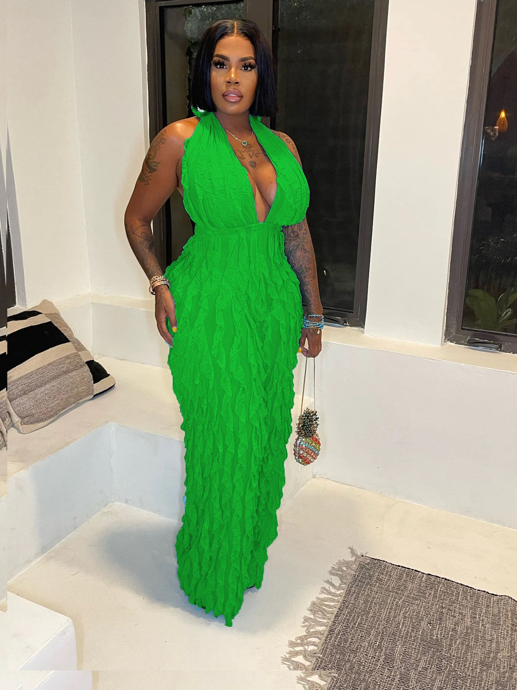 Women Clothing Spring Summer Wave Pattern Sexy Bandeau High Waist Jumpsuit