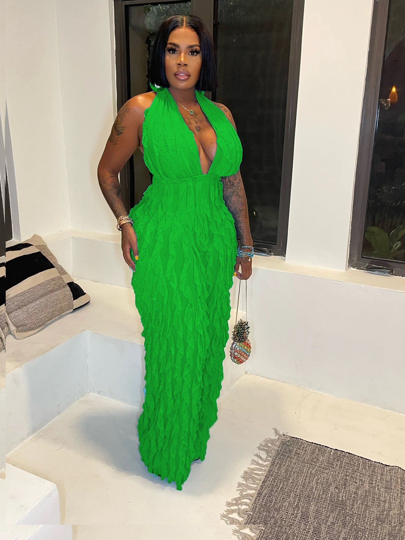 Women Clothing Spring Summer Wave Pattern Sexy Bandeau High Waist Jumpsuit