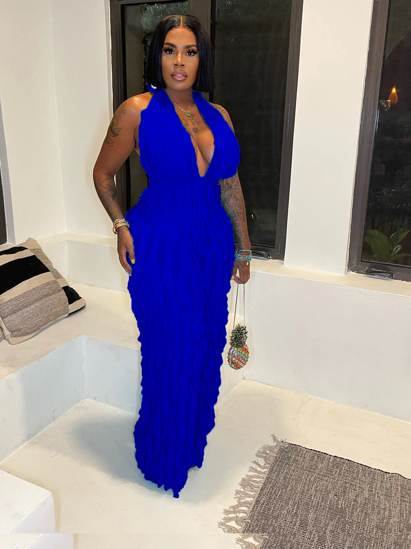 Women Clothing Spring Summer Wave Pattern Sexy Bandeau High Waist Jumpsuit