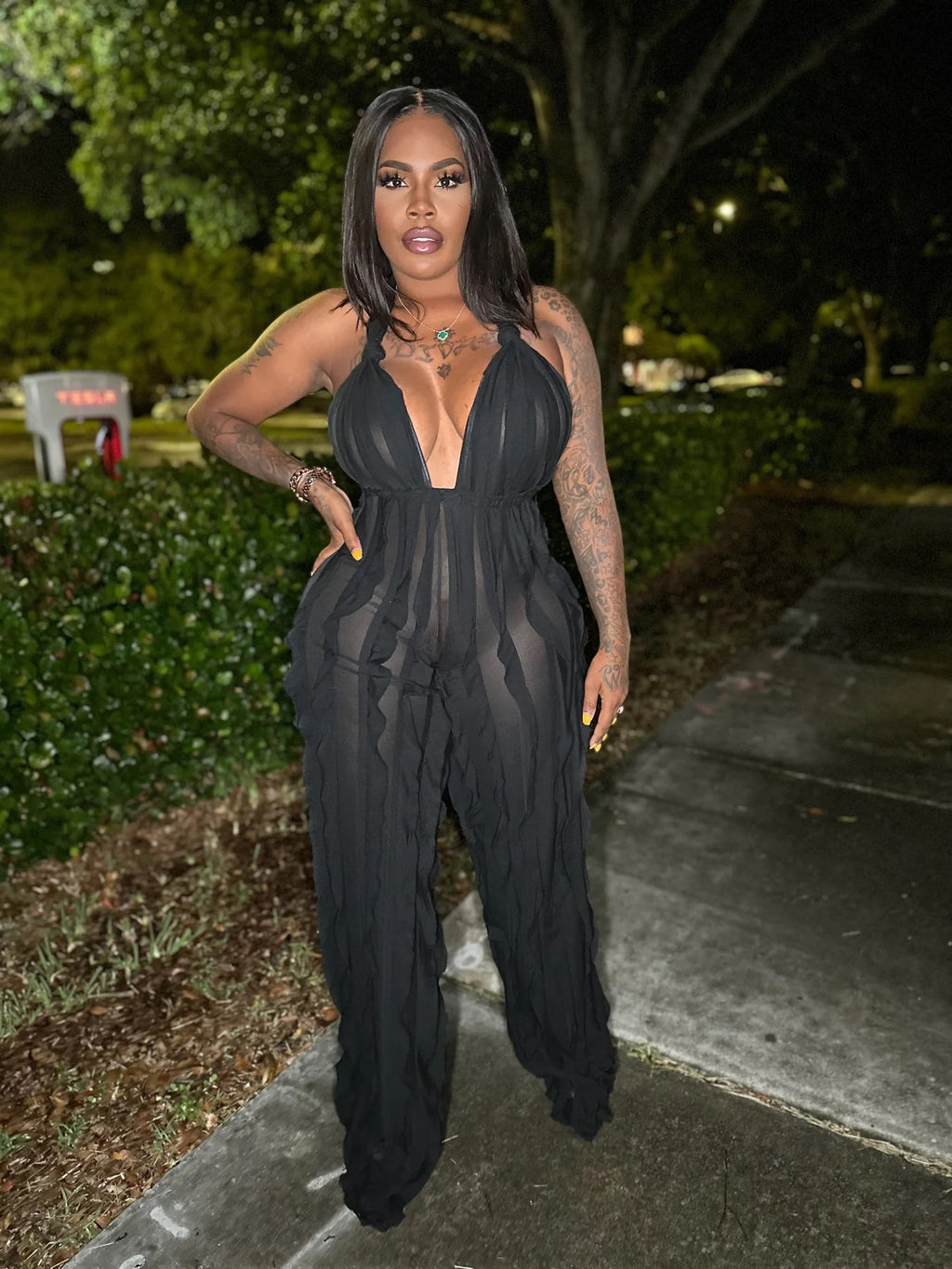 Women Clothing Spring Summer Wave Pattern Sexy Bandeau High Waist Jumpsuit