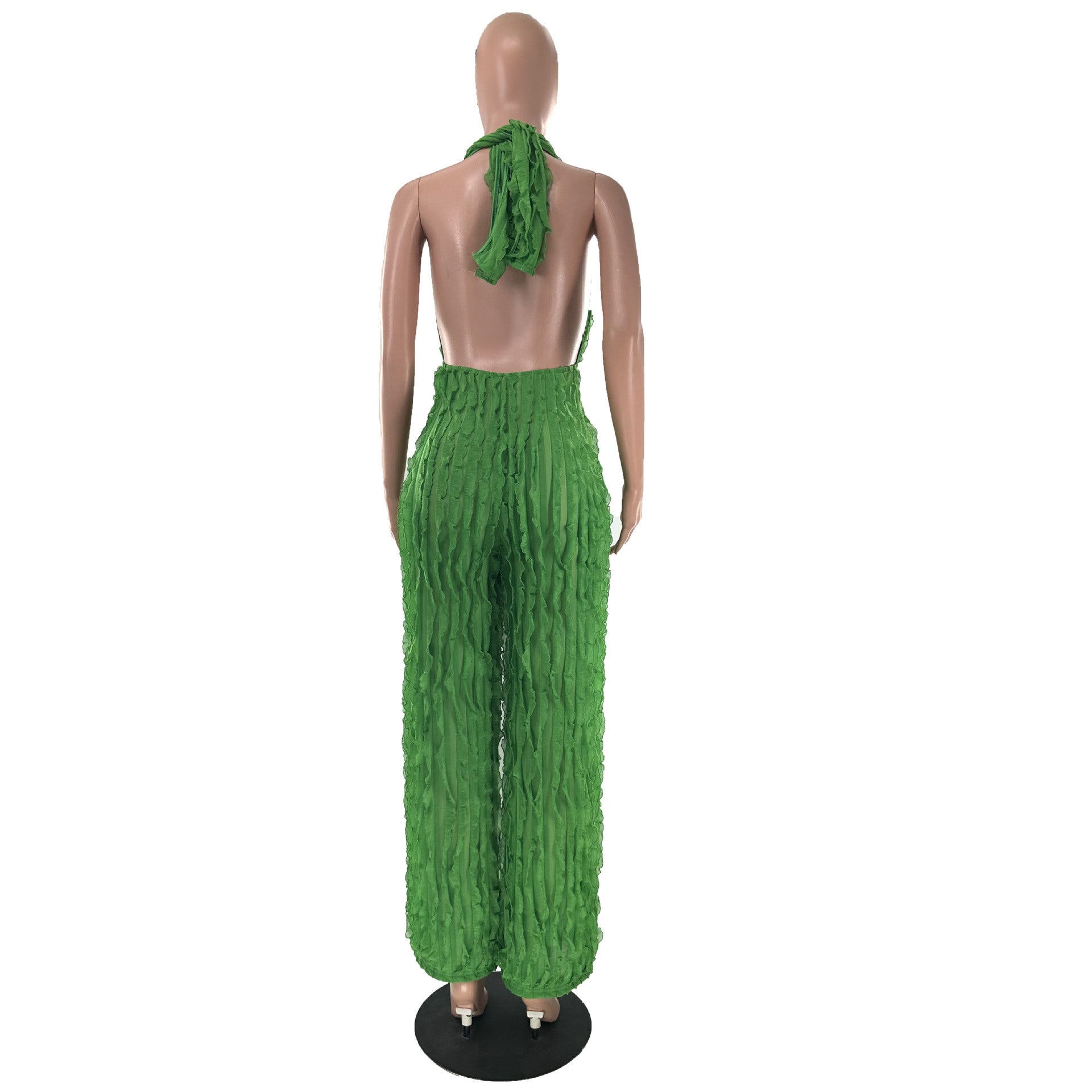 Women Clothing Spring Summer Wave Pattern Sexy Bandeau High Waist Jumpsuit