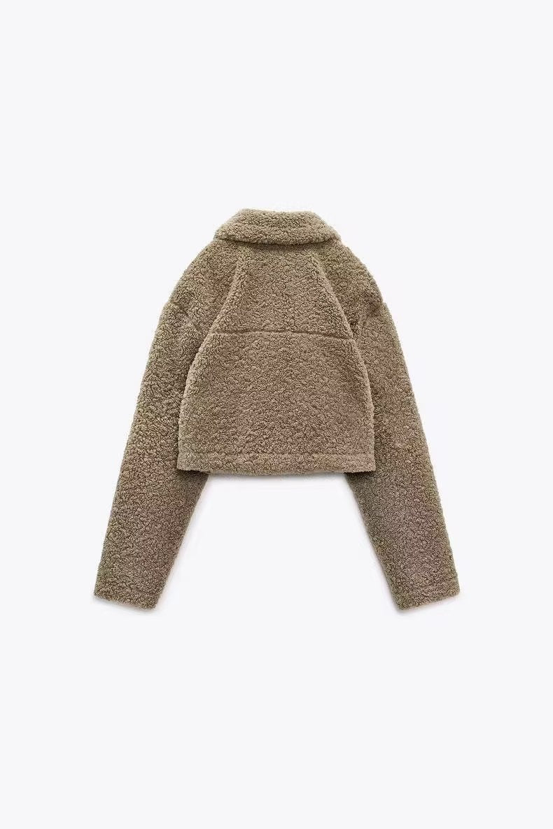Fall Winter Fleece Warm Jacket Coat Collared Short Top Imitation Lamb Wool Casual Women Clothing