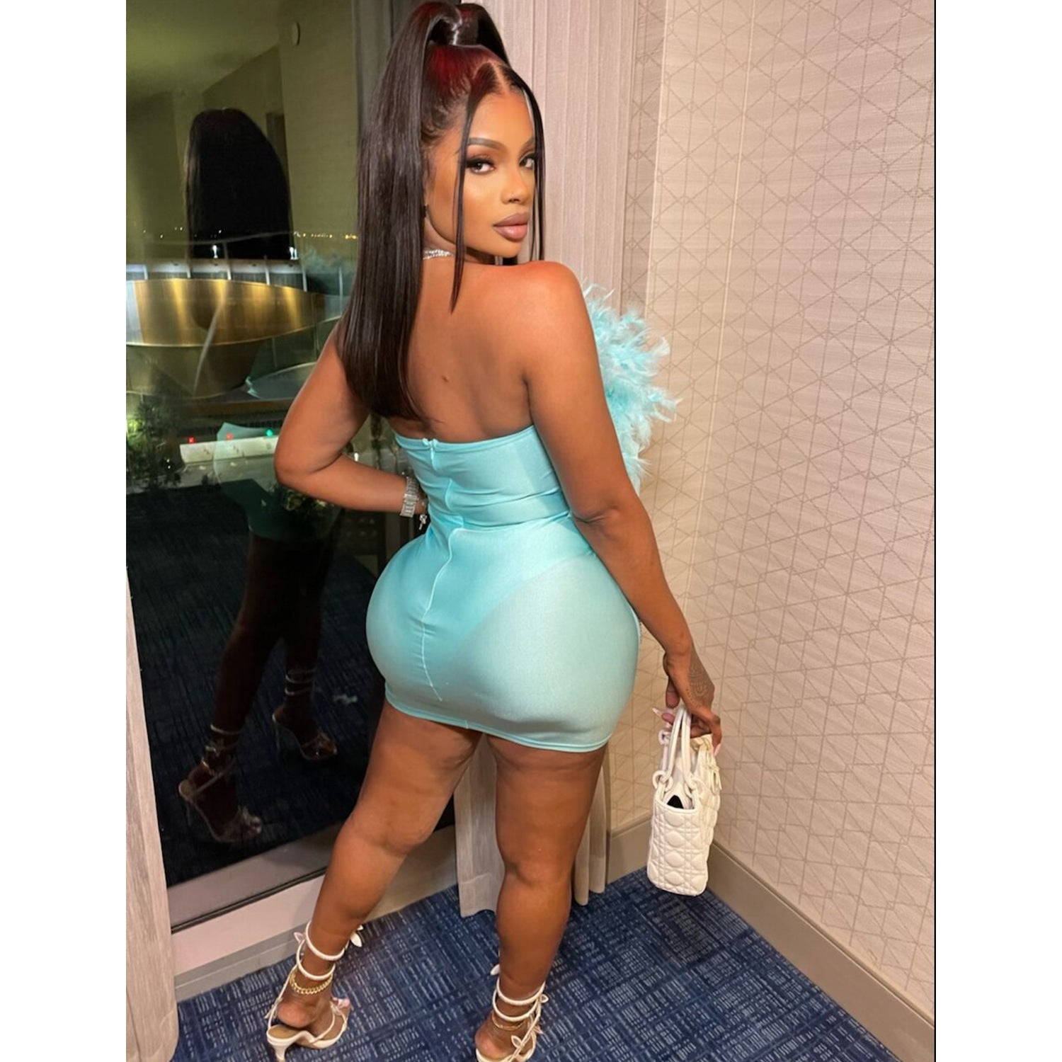 Summer Women Clothing Sexy Feather Mesh Drilling Chest Wrapped Dress Women