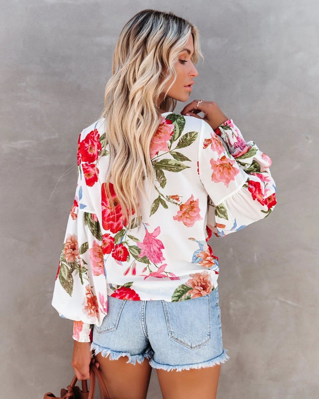 Women Spring and Summer New Printed Lantern Sleeve Long Sleeve Top