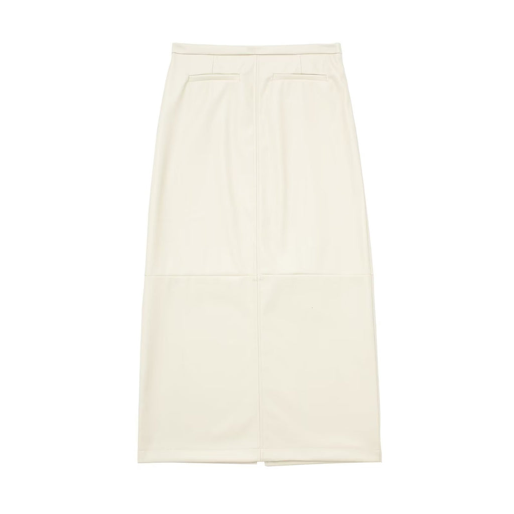 Summer Women Clothing Back Slit High Waist Faux Leather Skirt