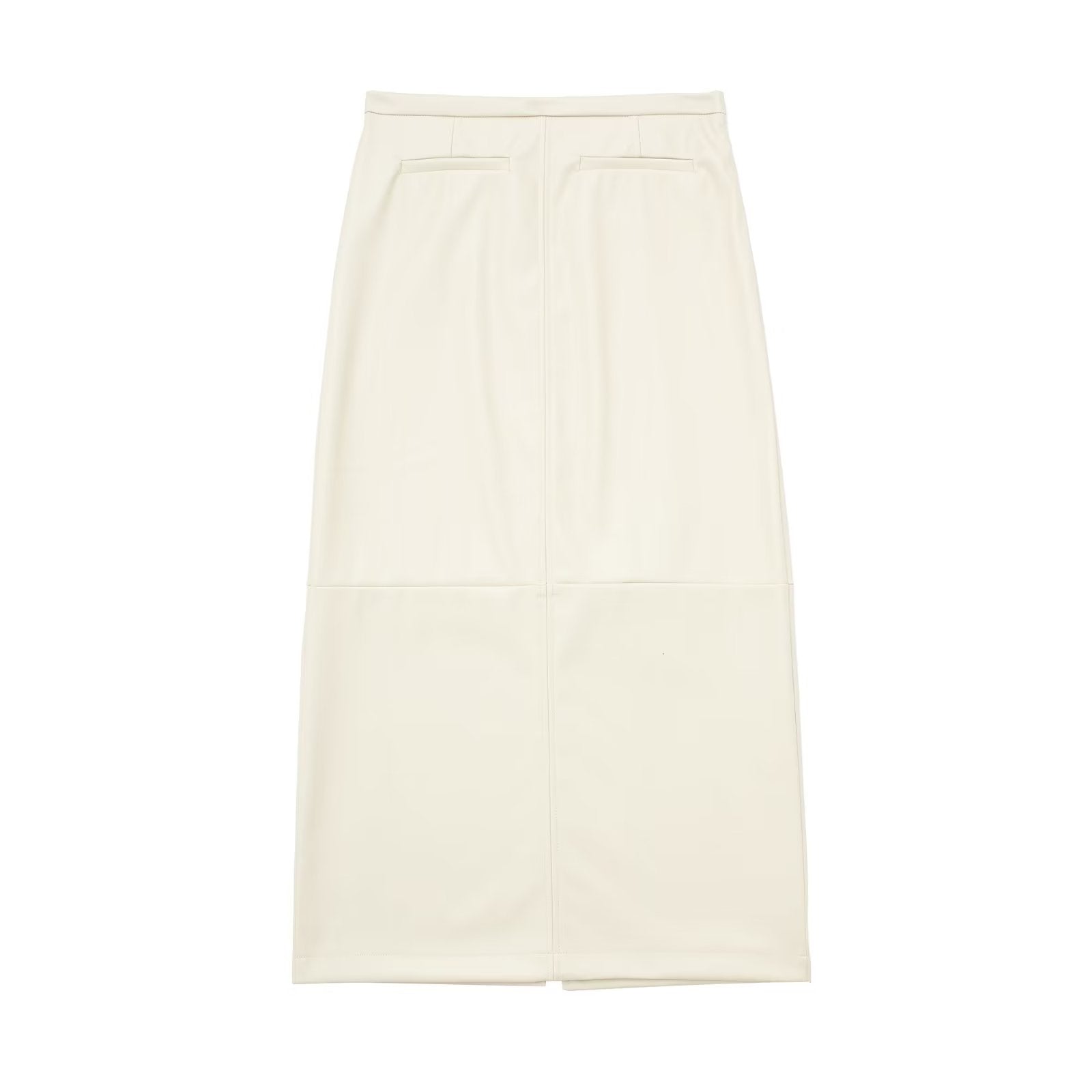 Summer Women Clothing Back Slit High Waist Faux Leather Skirt