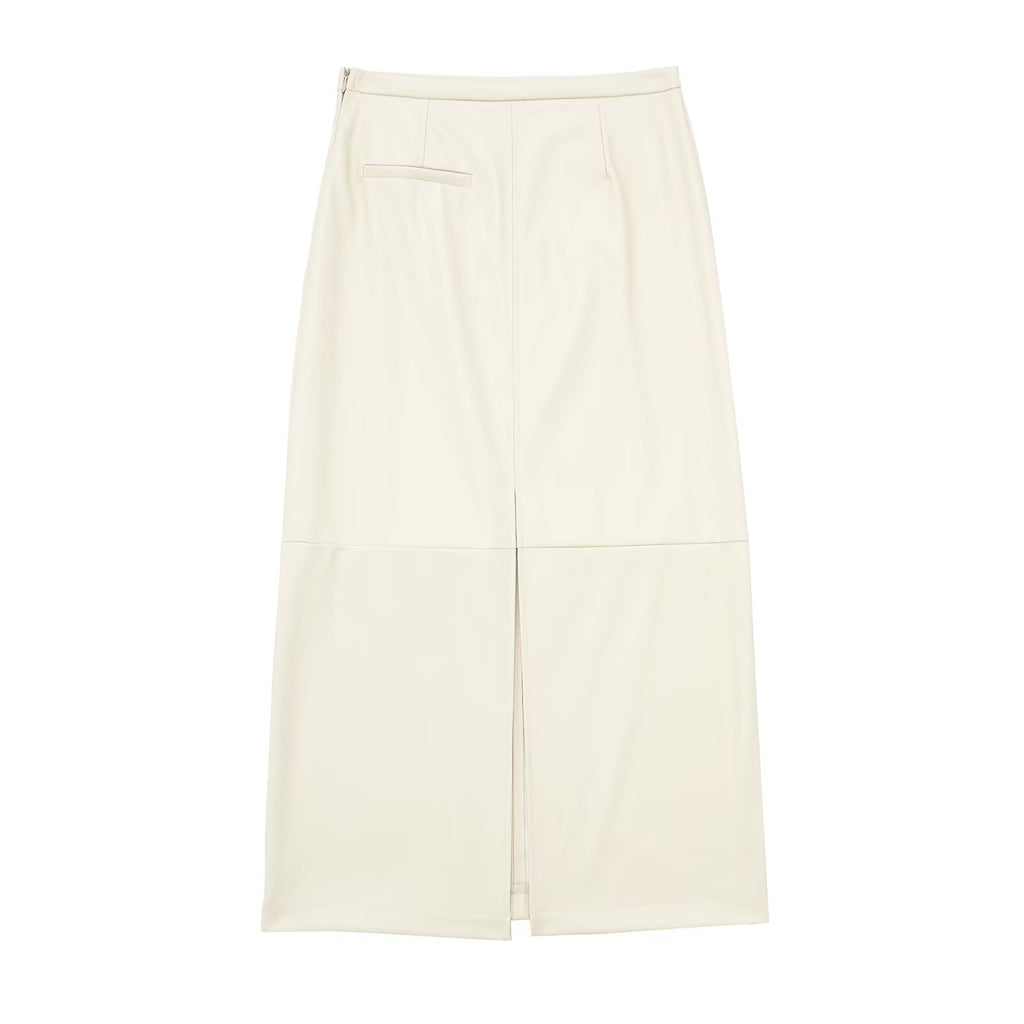 Summer Women Clothing Back Slit High Waist Faux Leather Skirt