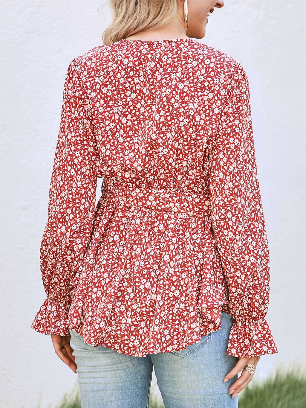 Women New Spring and Autumn Elegant Printed Strap Long sleeved Top