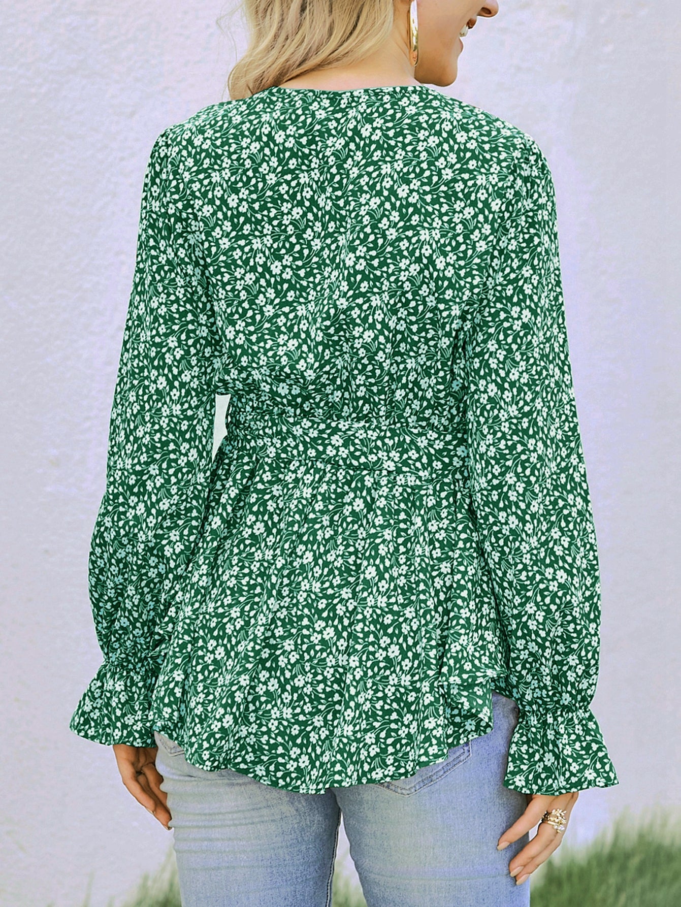 Women New Spring and Autumn Elegant Printed Strap Long sleeved Top