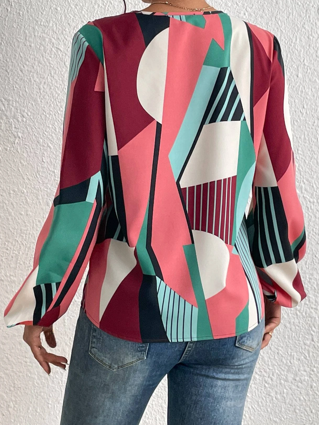 Women New Spring and Autumn Elegant Geometric Print Long Sleeve Shirt