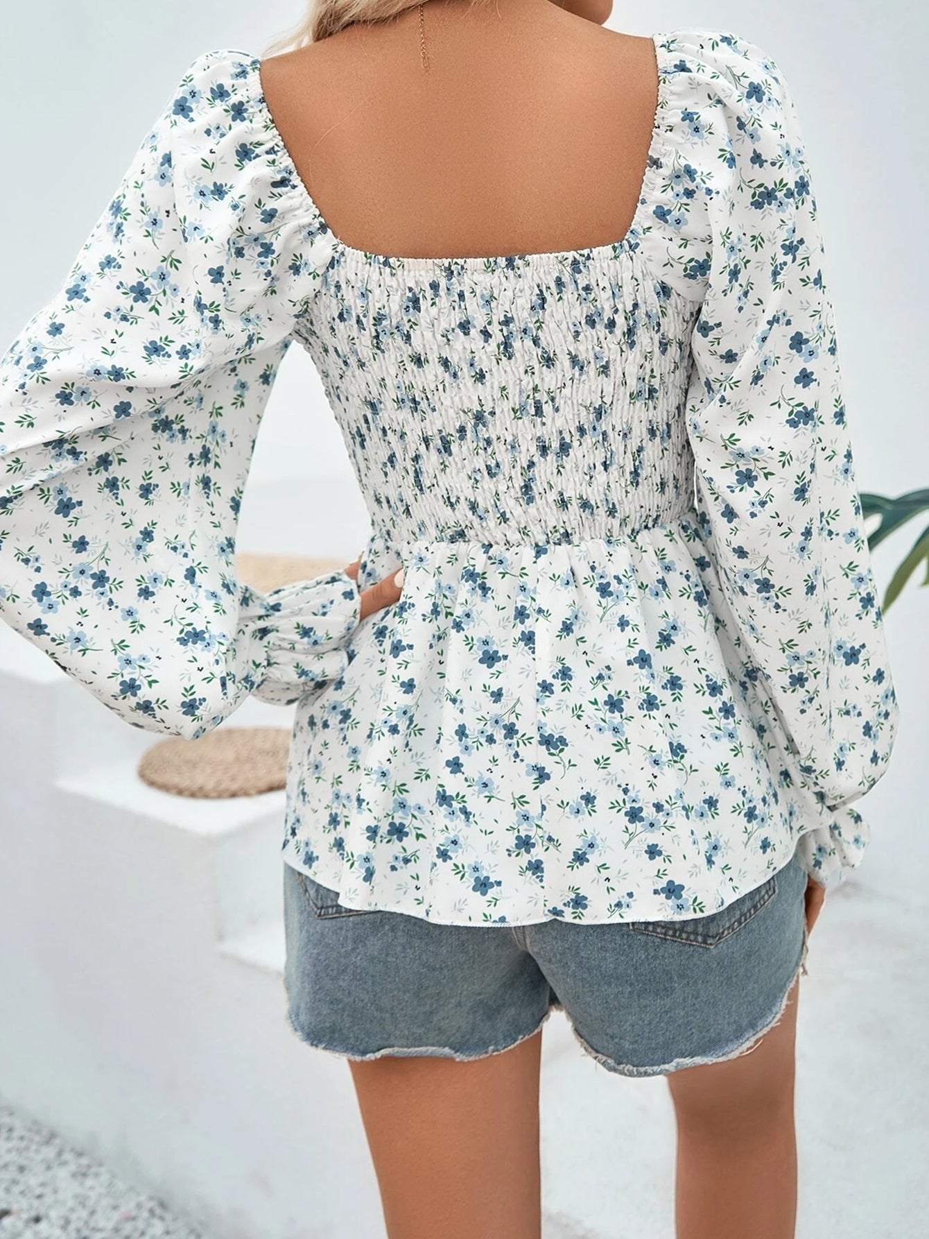 Women New Spring and Autumn Elegant Small Floral Print Long Sleeve Top
