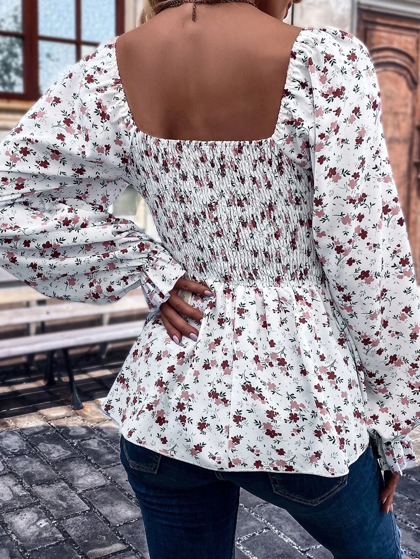 Women New Spring and Autumn Elegant Small Floral Print Long Sleeve Top