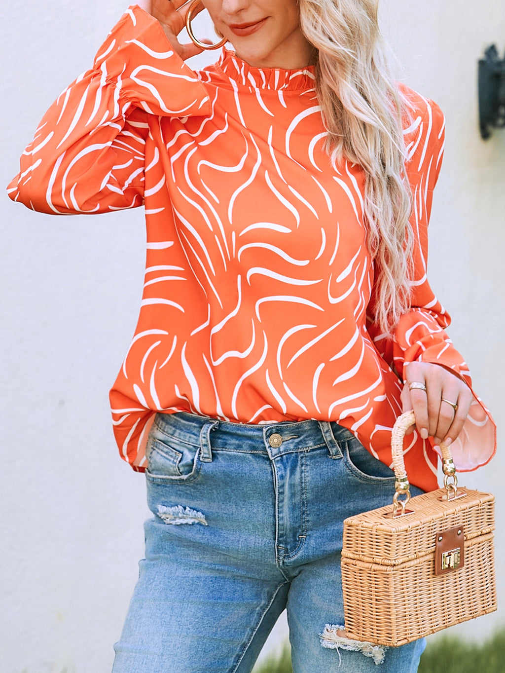 Women New Spring and Autumn Elegant Small Floral Print Long Sleeve Top