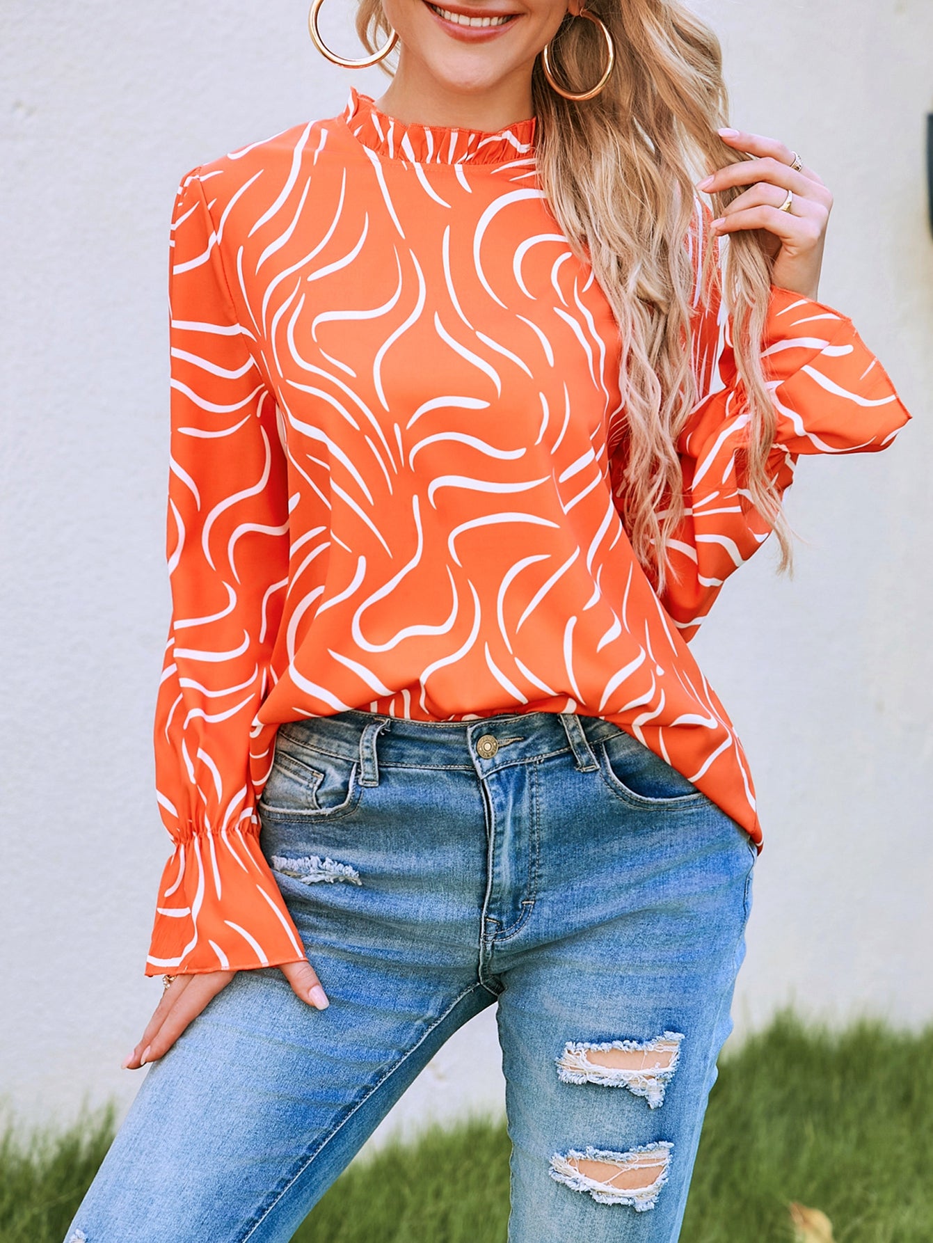 Women New Spring and Autumn Elegant Small Floral Print Long Sleeve Top