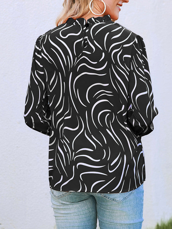 Women New Spring and Autumn Elegant Small Floral Print Long Sleeve Top