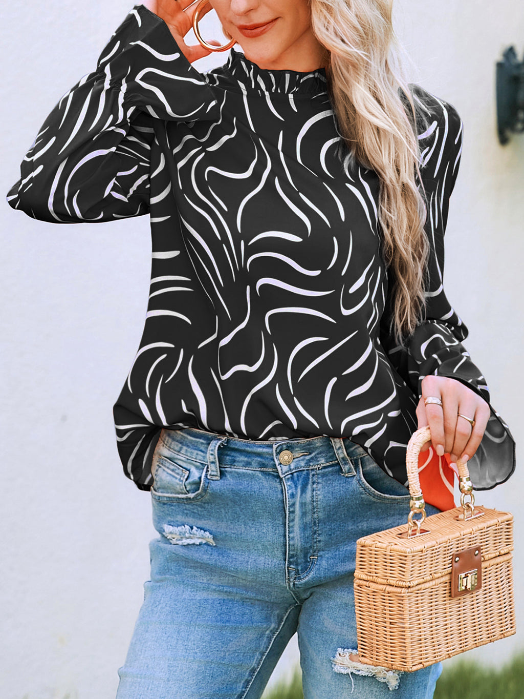 Women New Spring and Autumn Elegant Small Floral Print Long Sleeve Top