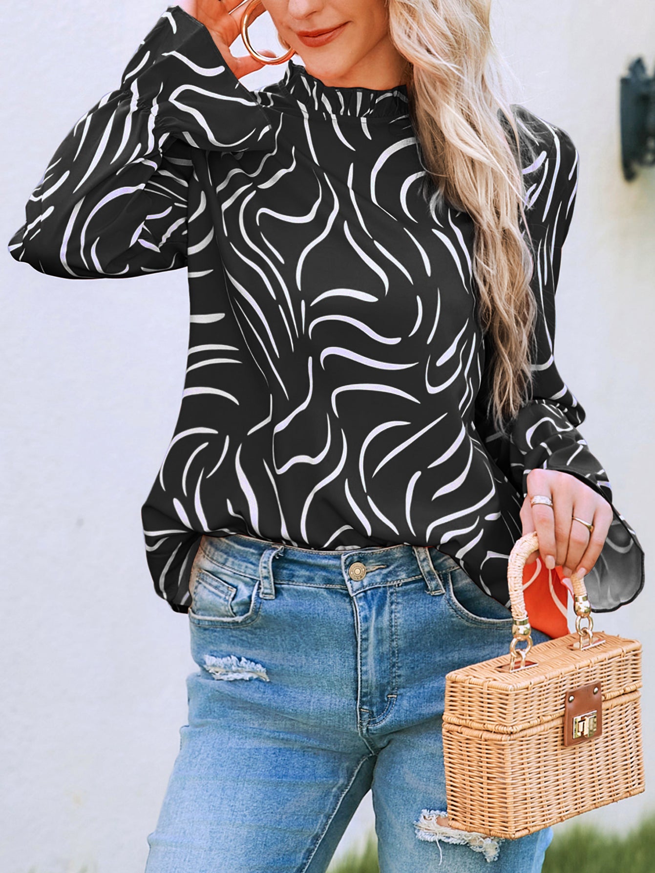 Women New Spring and Autumn Elegant Small Floral Print Long Sleeve Top