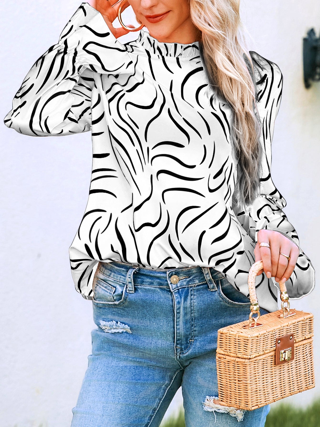 Women New Spring and Autumn Elegant Small Floral Print Long Sleeve Top