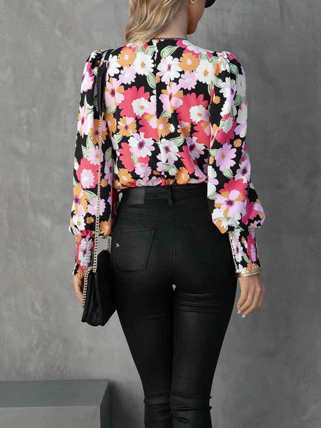 Women New Spring and Autumn Flower Printed Lace Patchwork Long Sleeve Top