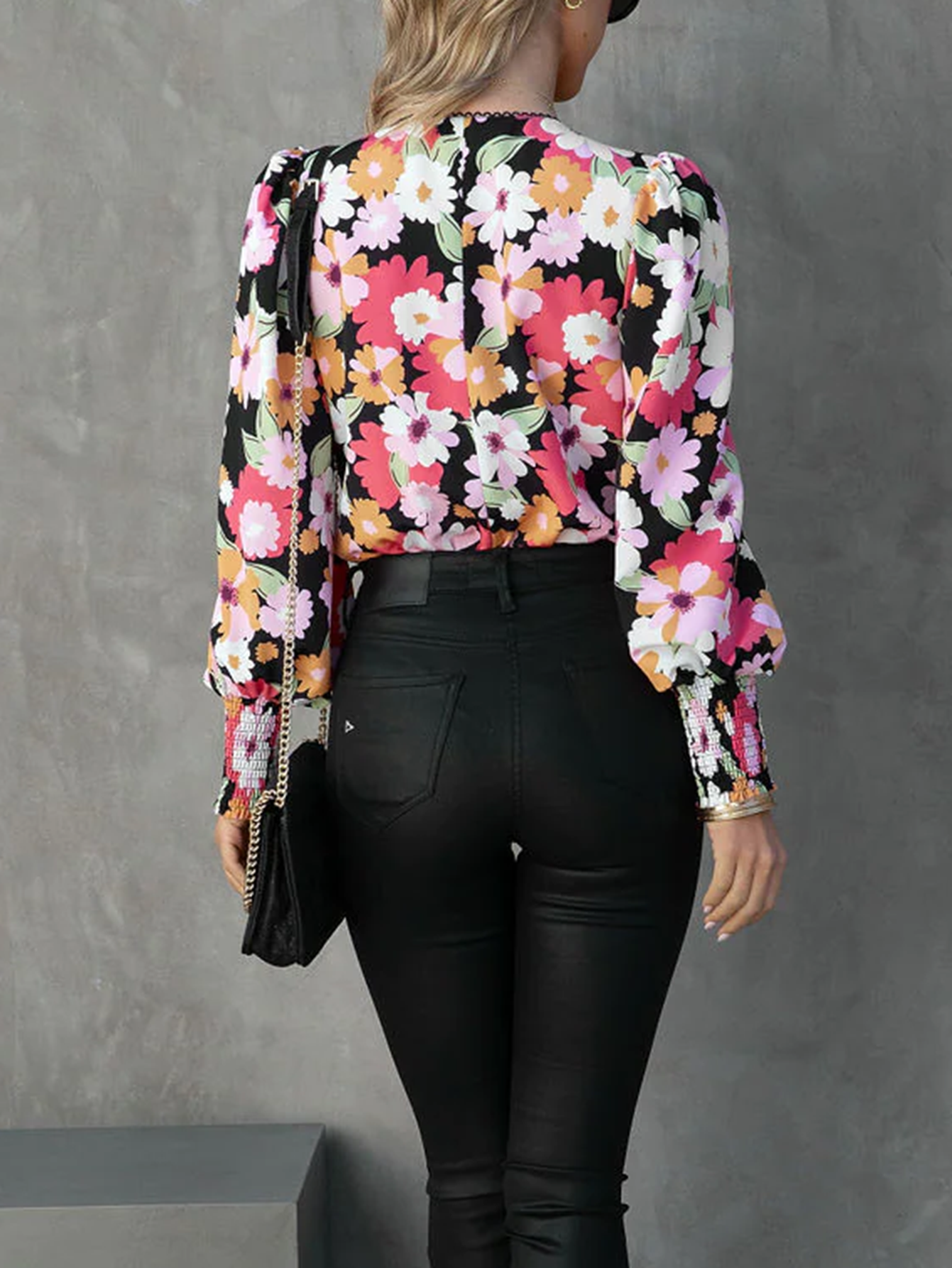 Women New Spring and Autumn Flower Printed Lace Patchwork Long Sleeve Top