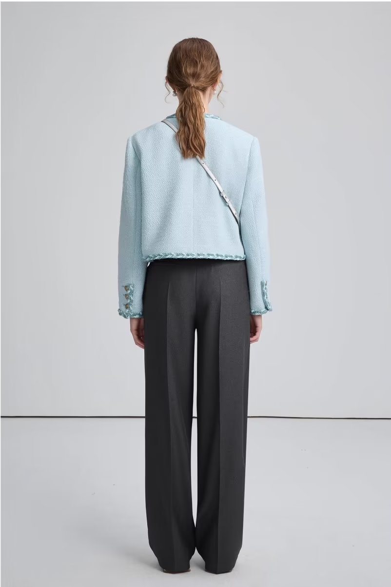 Tweed Coat for Women Spring Elegant Three Dimensional Ribbon Chanel Jacket Top