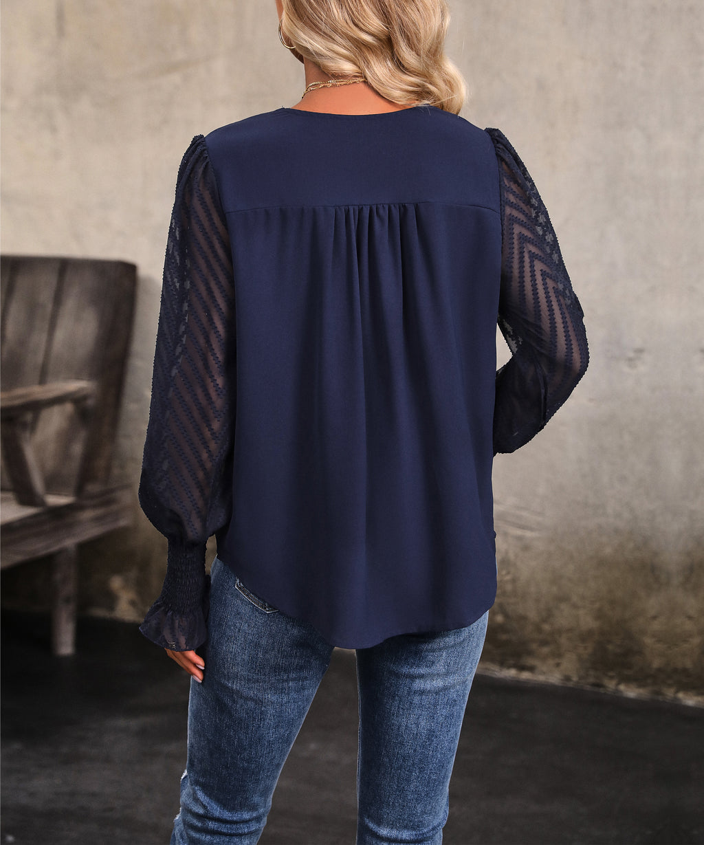 Autumn Top Long Sleeve V neck Solid Color Shirt Women