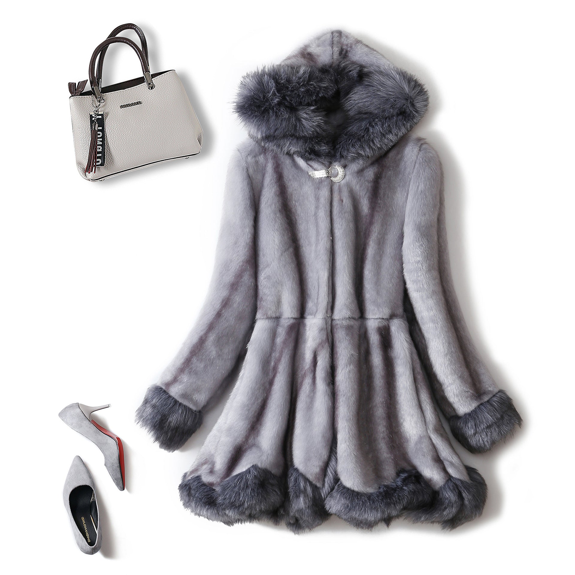 Autumn Winter Women Clothing Faux Fur Coat Mid Length Mink Fur Women Coat