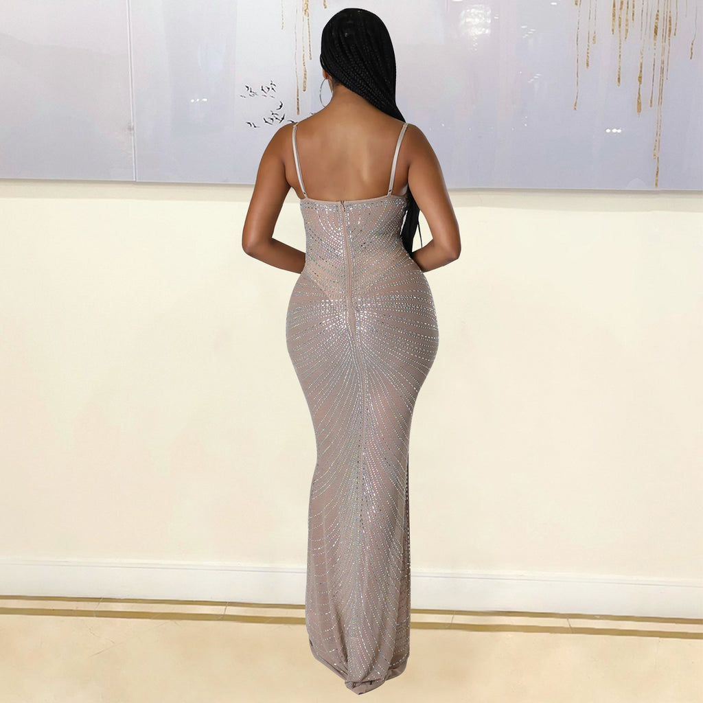 Summer Women Clothing Sexy Mesh Drilling Night Club Slip Dress Women