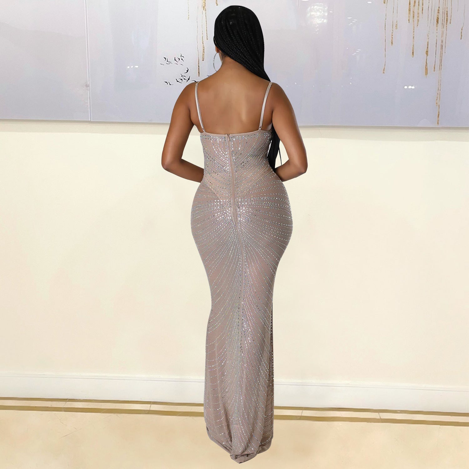 Summer Women Clothing Sexy Mesh Drilling Night Club Slip Dress Women