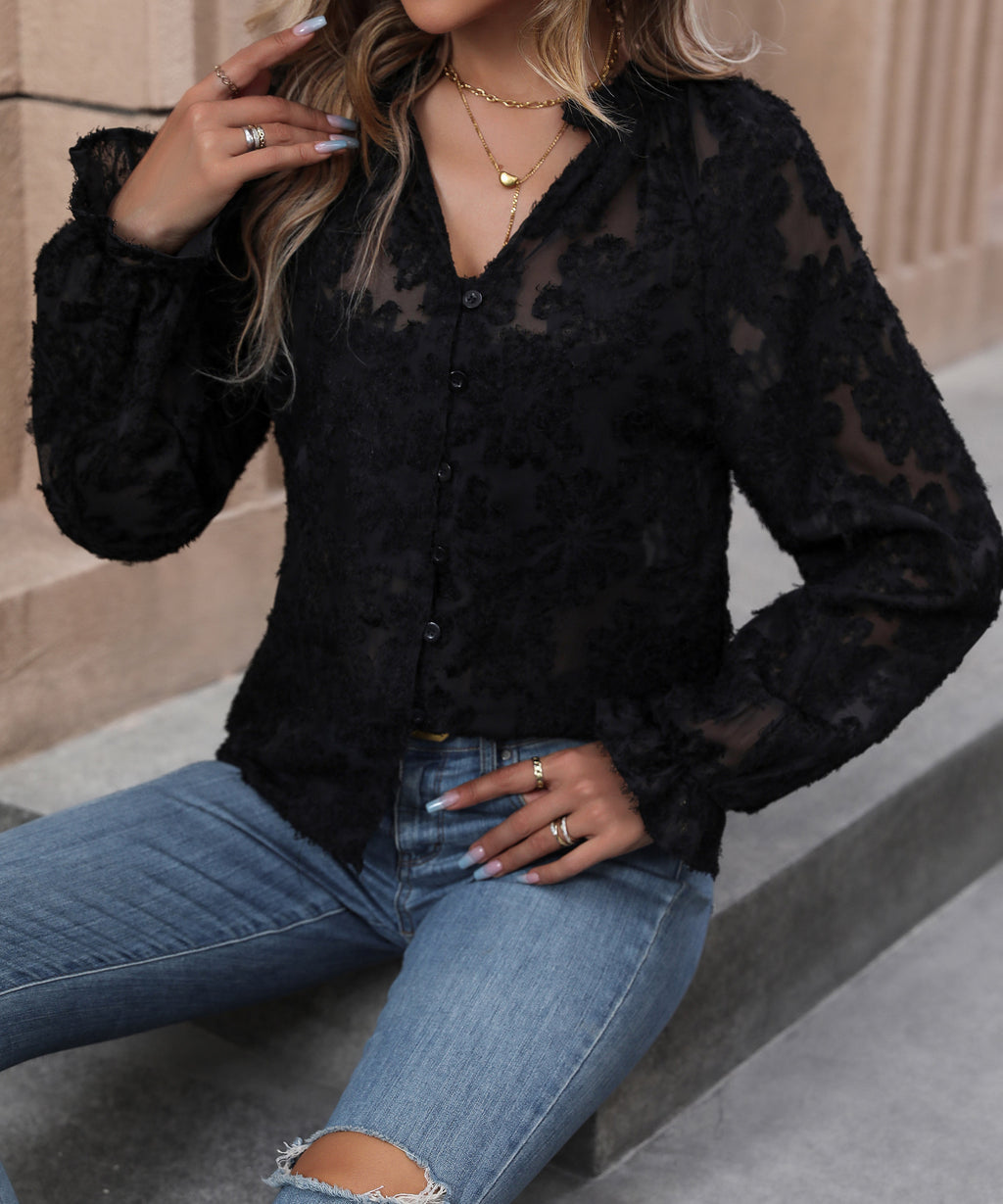 Vêtements d'automne pour femmes Haut français noir à manches longues