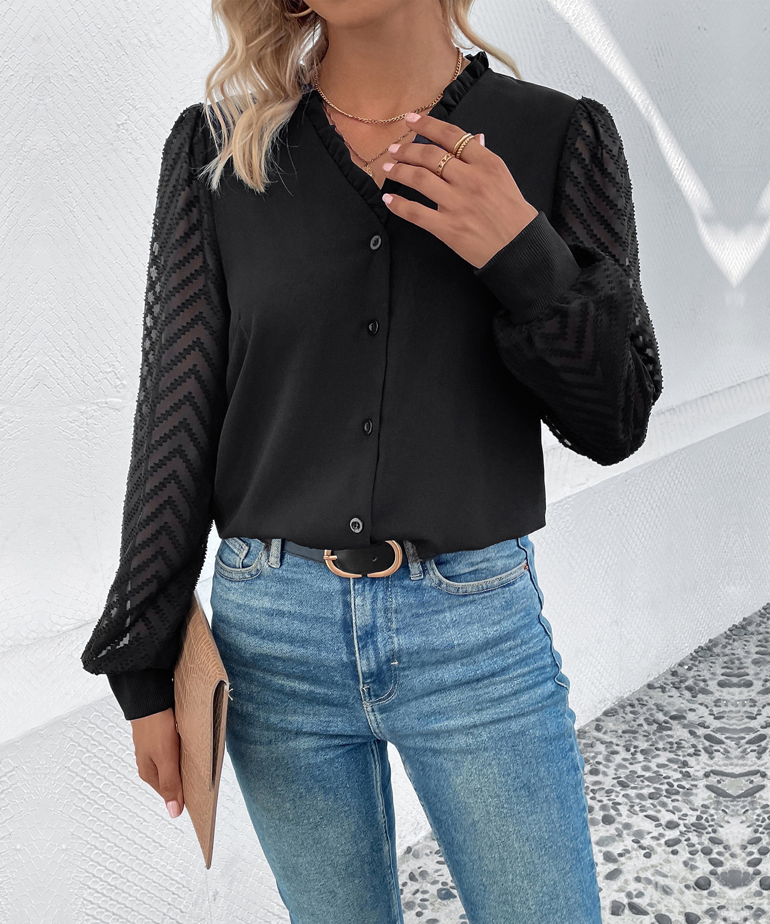 Autumn Women Wear Black Long Sleeved Shirt