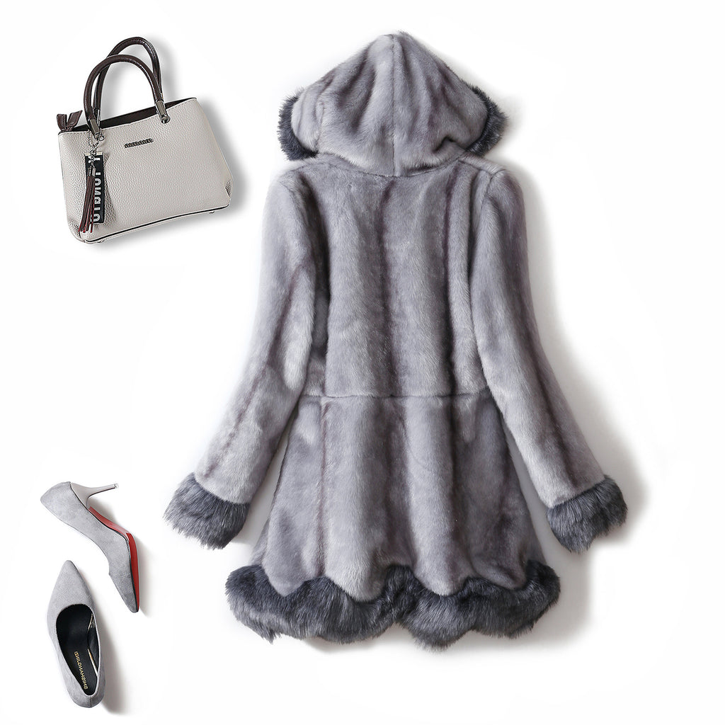 Autumn Winter Women Clothing Faux Fur Coat Mid Length Mink Fur Women Coat