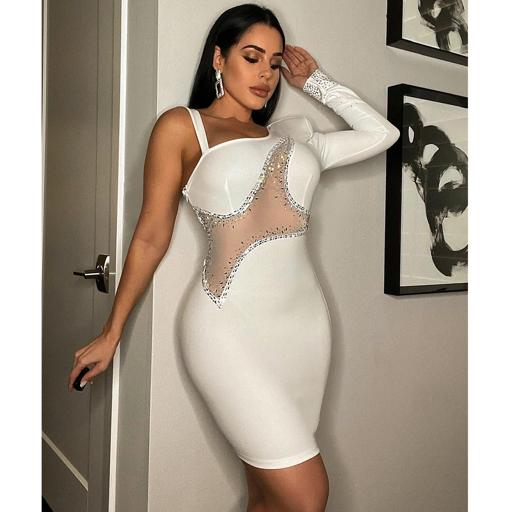 Summer Women Clothing Sexy Tight Hip Dress Shoulder Sleeve Dress
