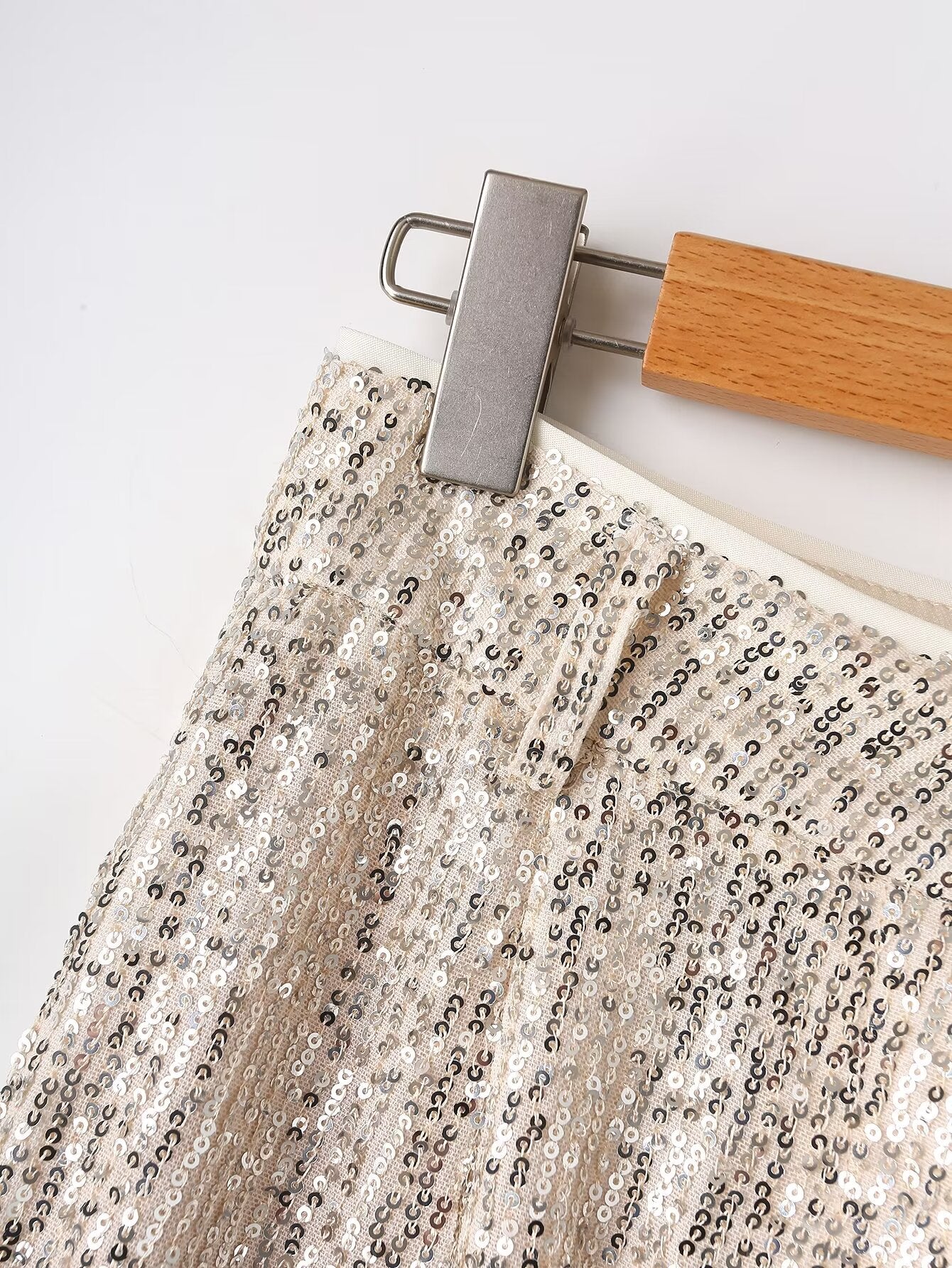 Spring Women Clothing Solid Color Sequ Loose Casual Straight Pants Trousers