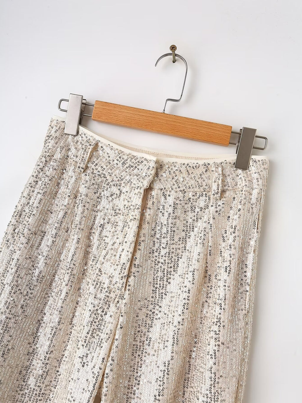 Spring Women Clothing Solid Color Sequ Loose Casual Straight Pants Trousers