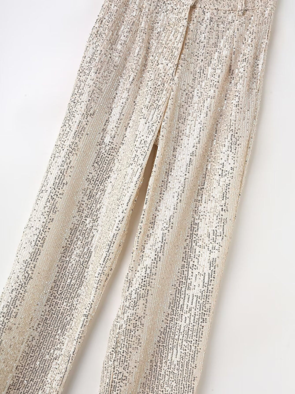 Spring Women Clothing Solid Color Sequ Loose Casual Straight Pants Trousers