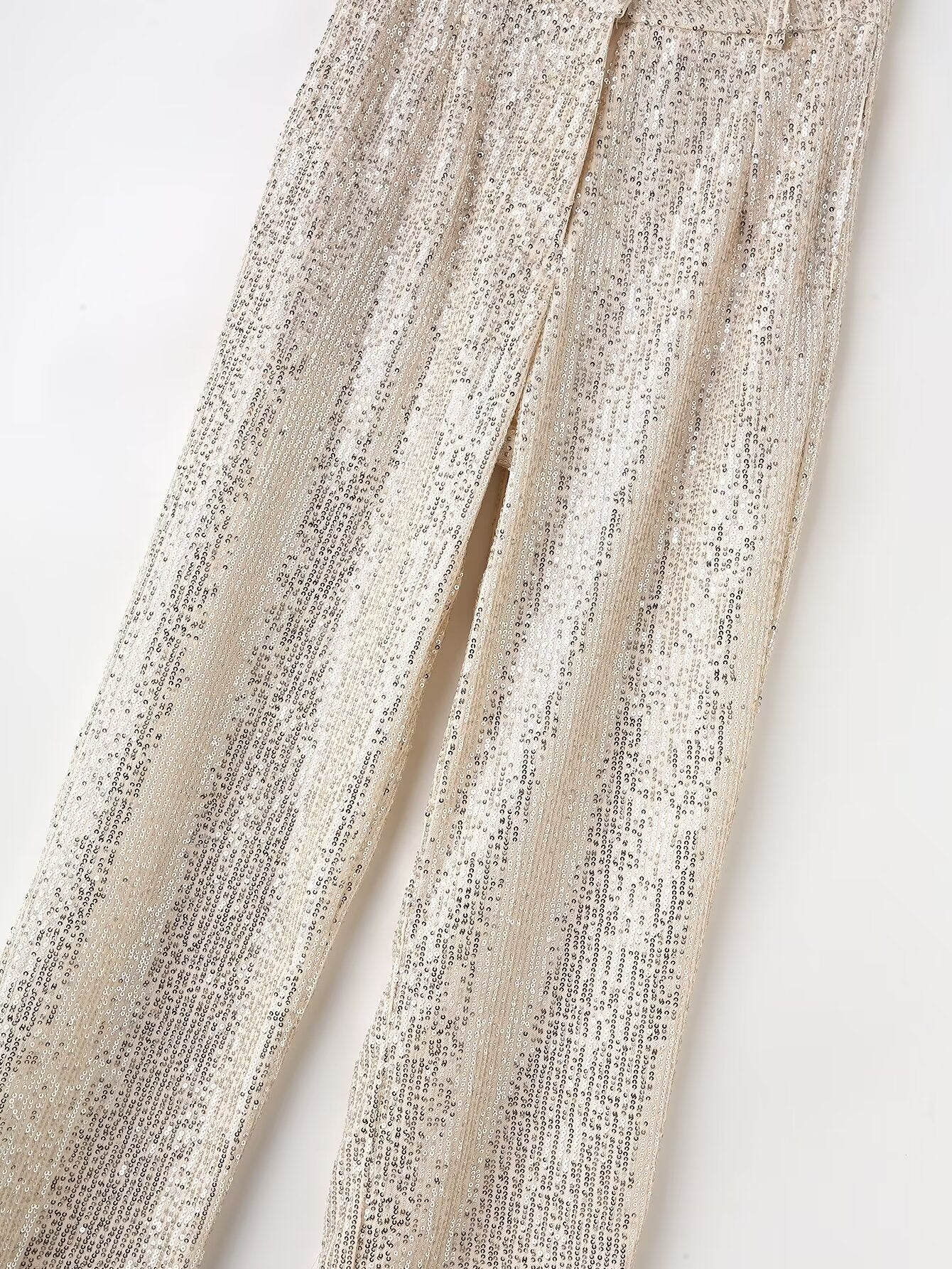 Spring Women Clothing Solid Color Sequ Loose Casual Straight Pants Trousers