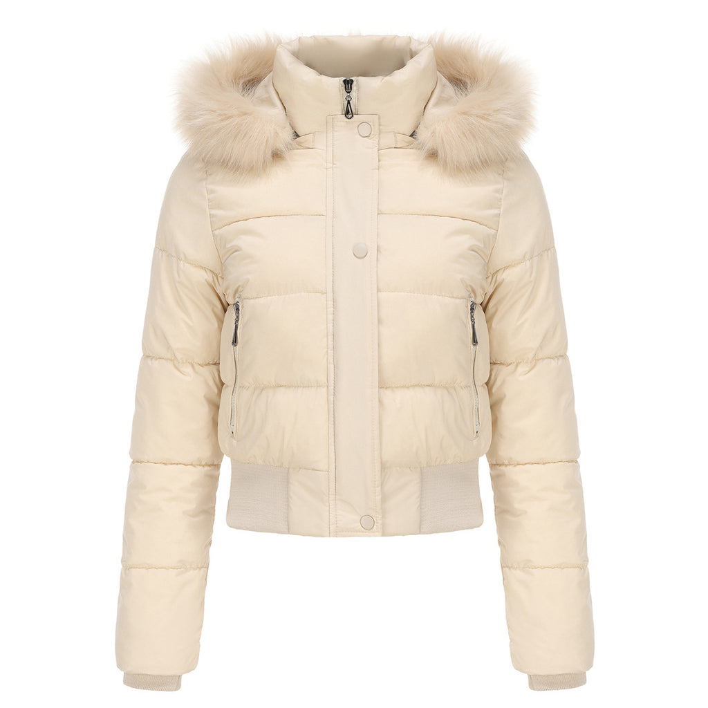 Vêtements chauds d'automne et d'hiver en coton pour femmes, chapeau court amovible en velours, manteau en coton à manches longues