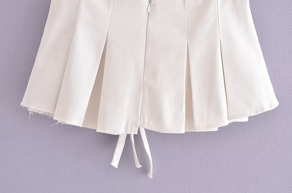 Girl's Sexy Double Belt Love Metal Buckle Pleated Skirt Summer Pleated Anti-Exposure A- line Skirt