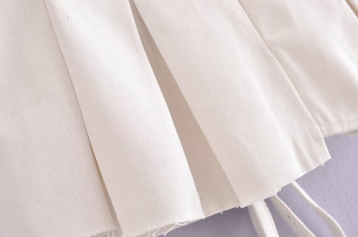 Girl's Sexy Double Belt Love Metal Buckle Pleated Skirt Summer Pleated Anti-Exposure A- line Skirt