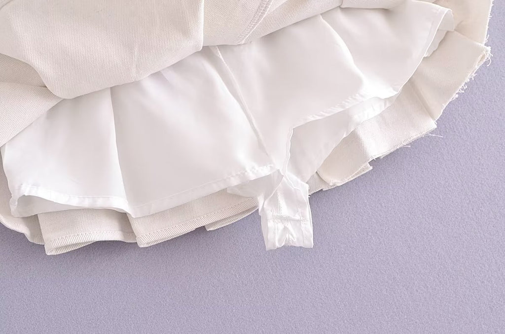 Girl's Sexy Double Belt Love Metal Buckle Pleated Skirt Summer Pleated Anti-Exposure A- line Skirt