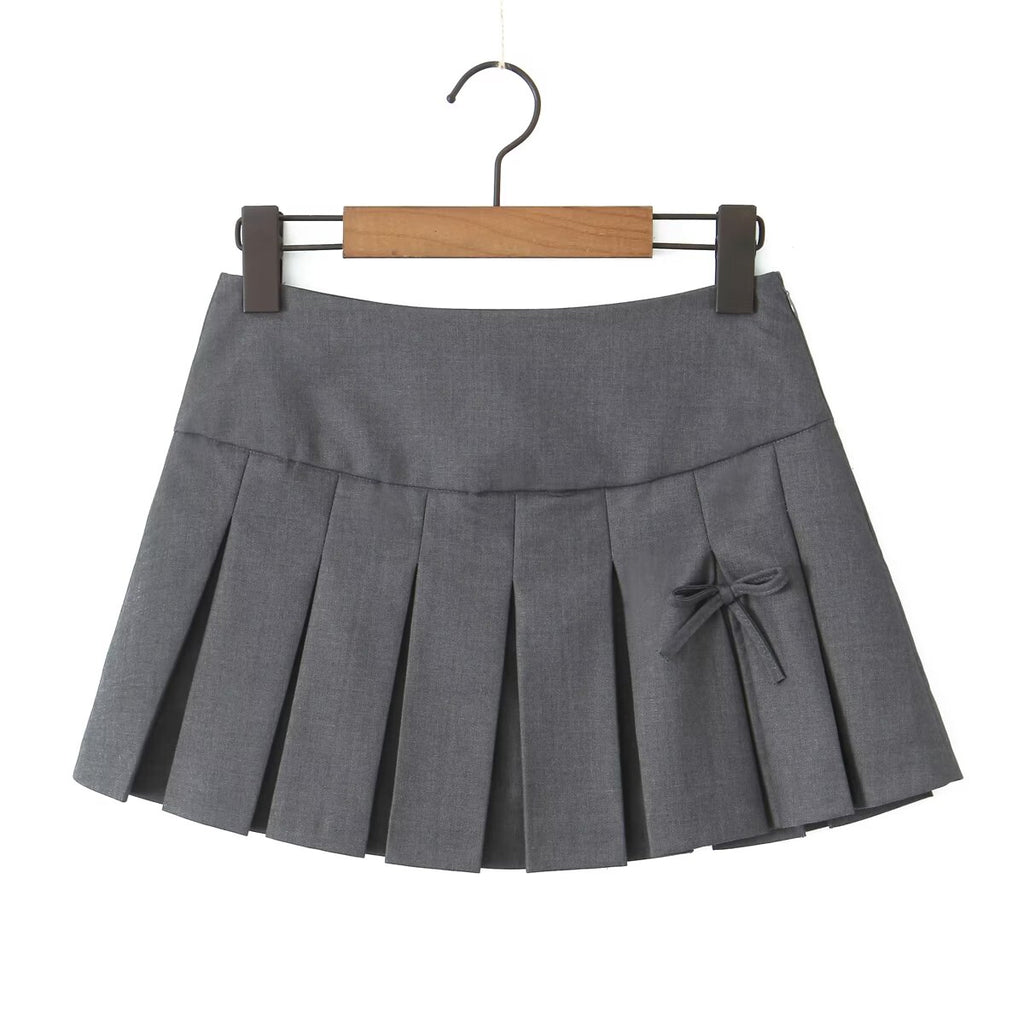 Summer Bow Preppy Skirt High Waist Short Pantskirt A Line Slimming Pleated Skirt