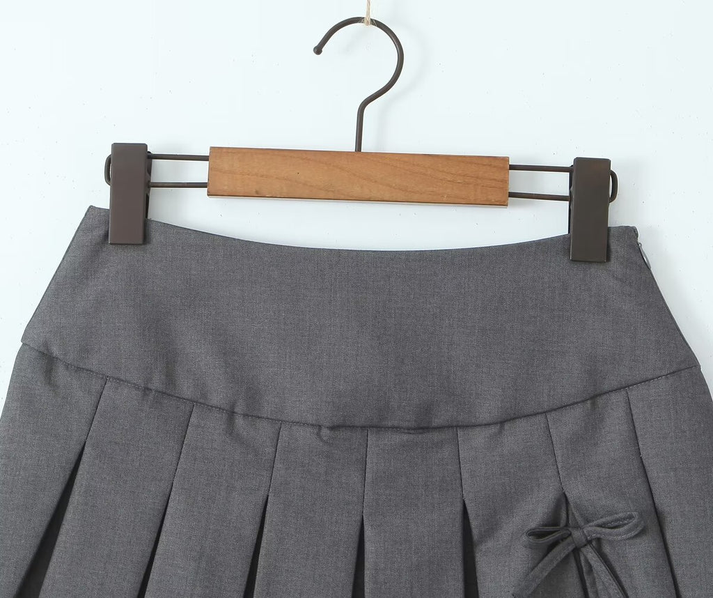 Summer Bow Preppy Skirt High Waist Short Pantskirt A Line Slimming Pleated Skirt