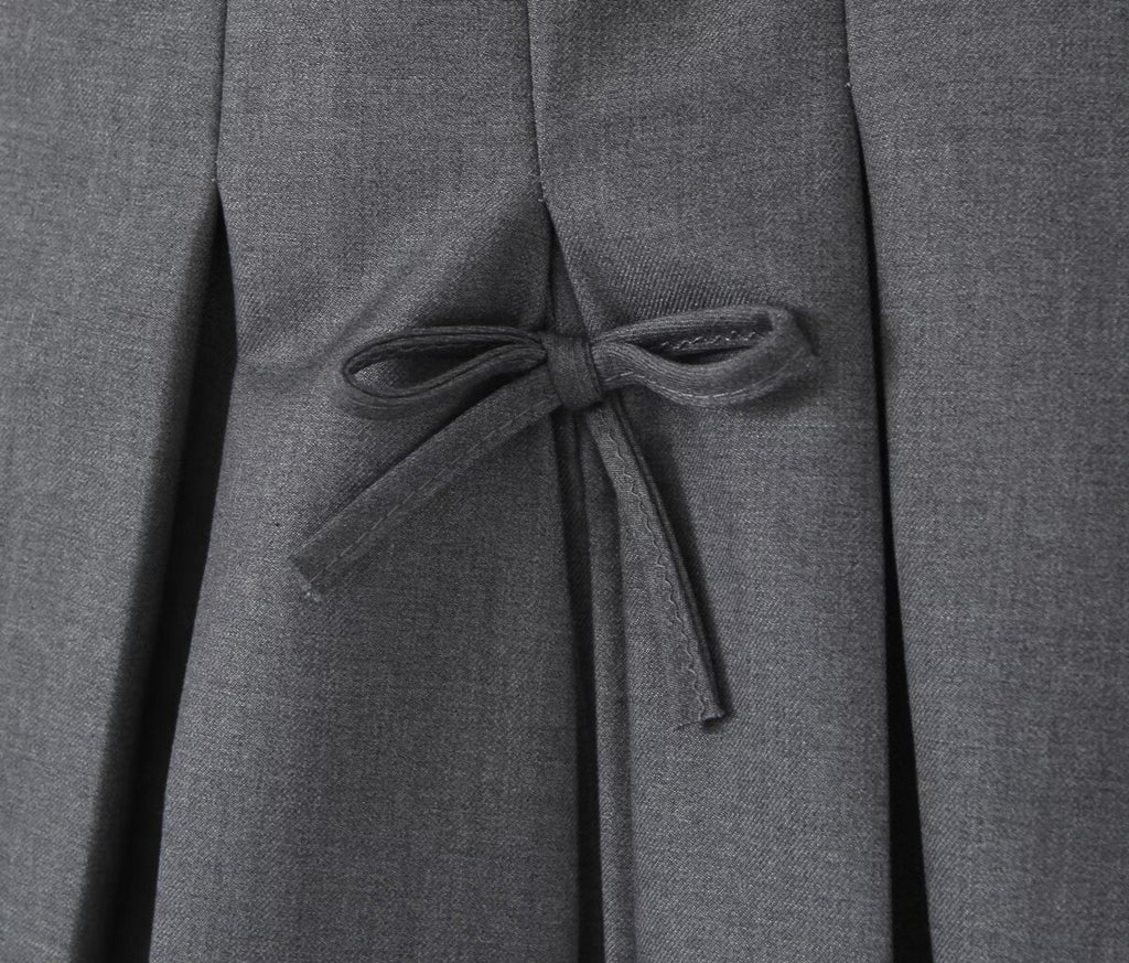 Summer Bow Preppy Skirt High Waist Short Pantskirt A Line Slimming Pleated Skirt