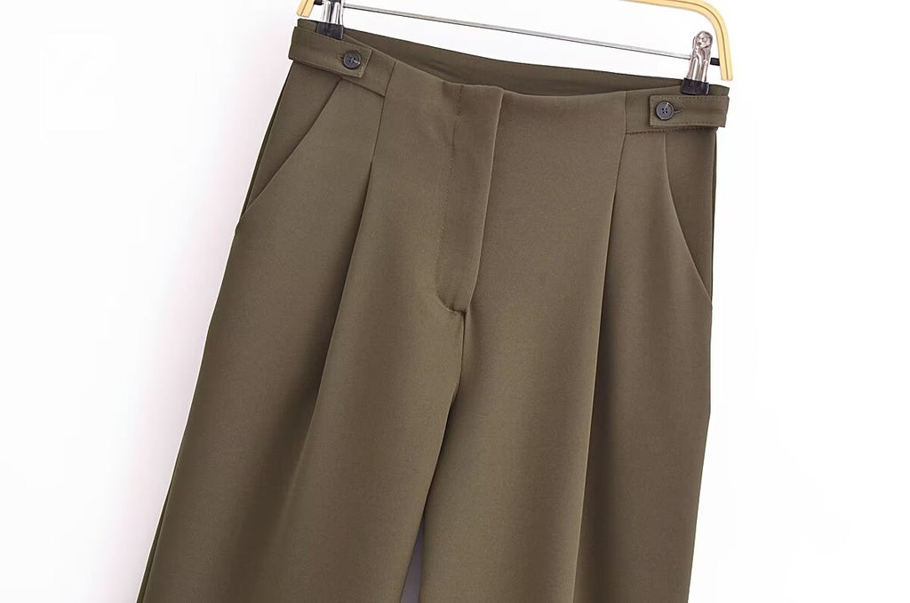 Fall Women Clothing Side Strap Wide Leg Pants Casual Pants Women