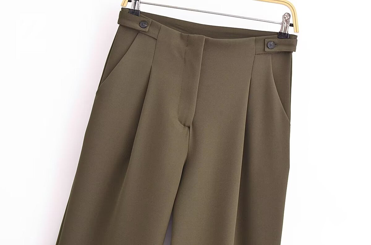 Fall Women Clothing Side Strap Wide Leg Pants Casual Pants Women