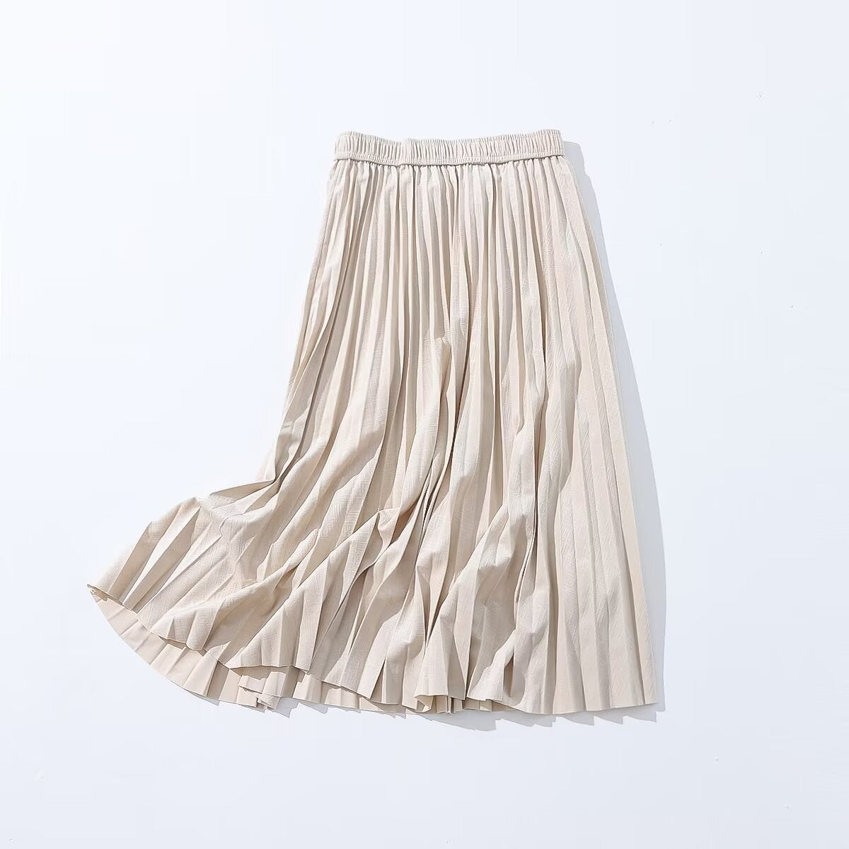 Autumn Wild Elastic Waist Solid Color Pleated Mid Length Velvet Pleated Skirt for Women